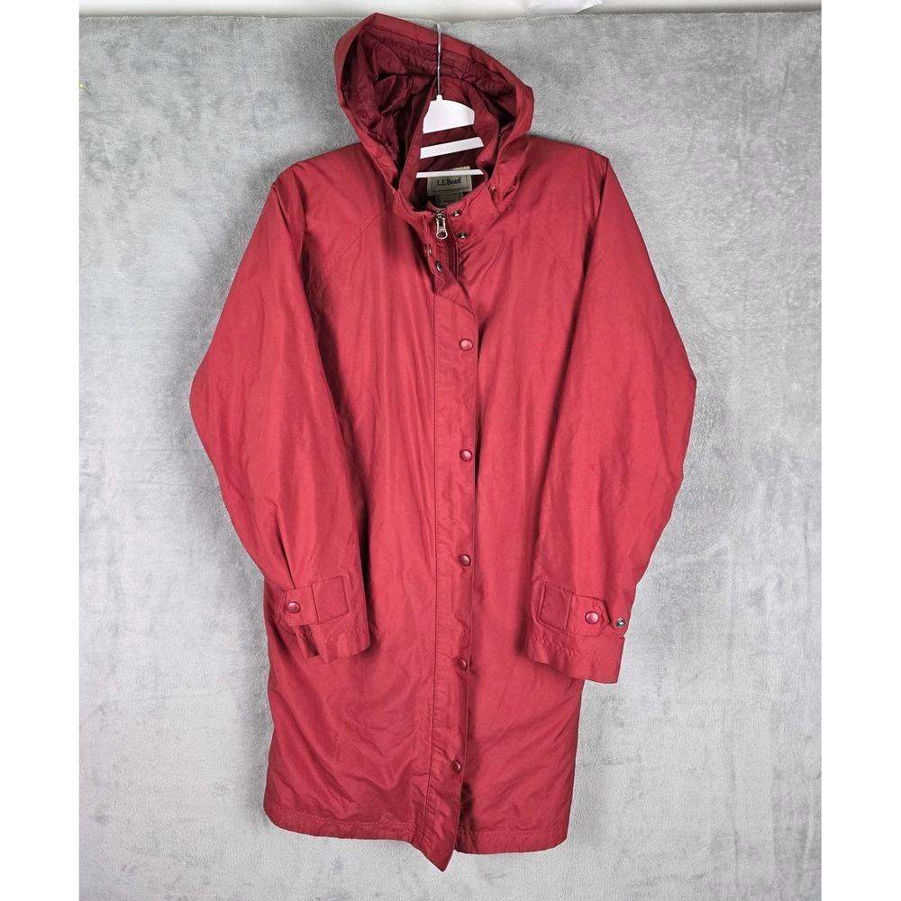 LL Bean Womens Red Hooded Rain Jacket Parka Mesh Lined Small Regular 0CCD3